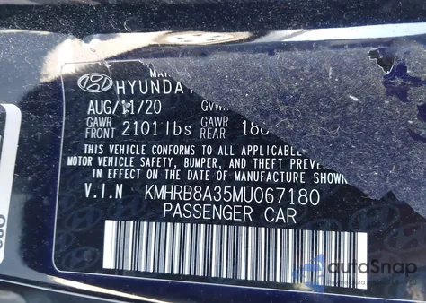 2021 Hyundai Venue Se из США, поврежденный, VIN KMHRB8A35MU067180